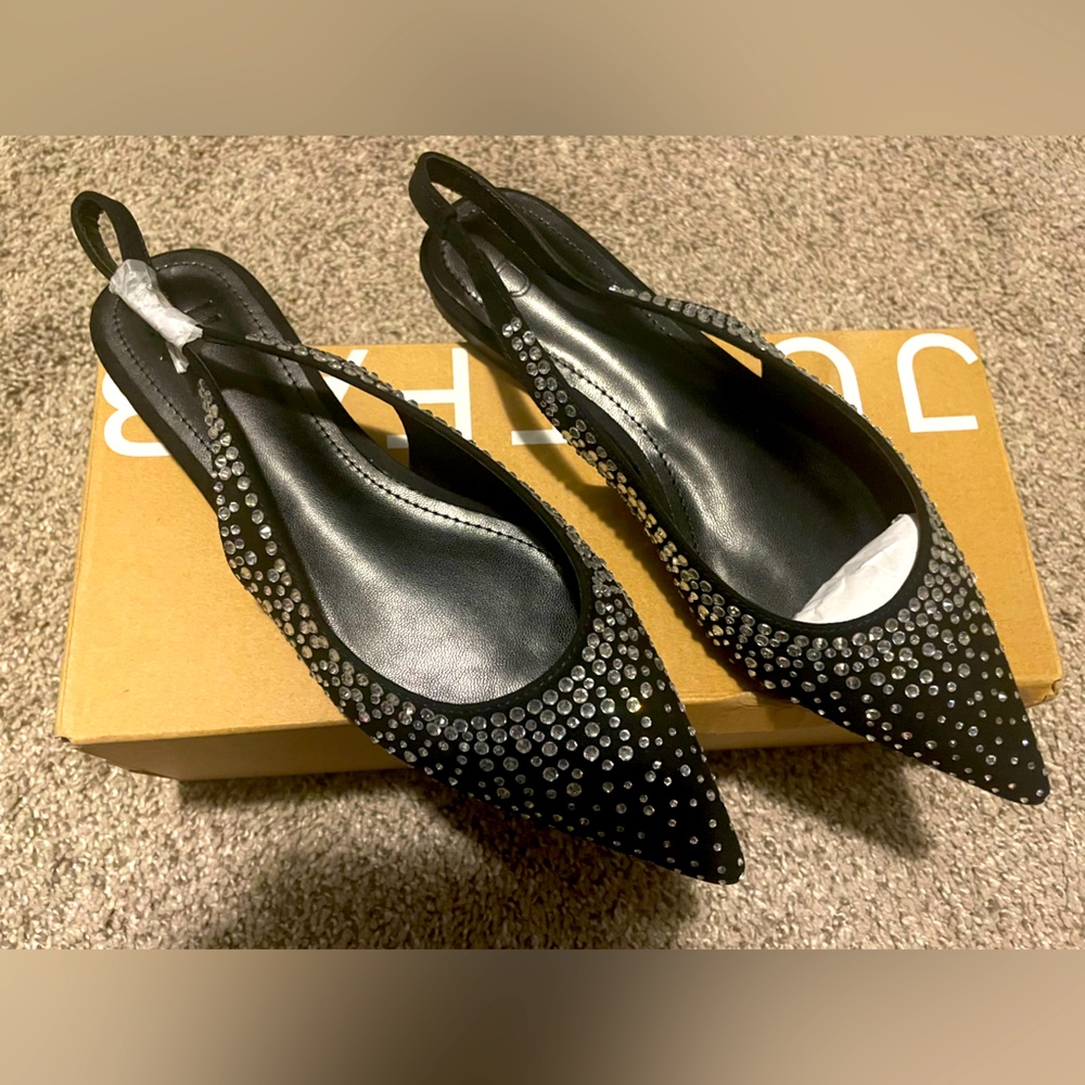 Black slingback rhinestone flats